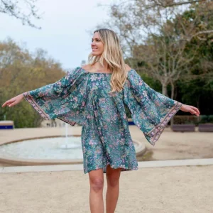 Vestido Seda Escote Cuadrado Maxi Mangas